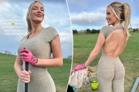 Paige Spiranac hits back at critics 'mad' about her 'conservative' golf outfit.