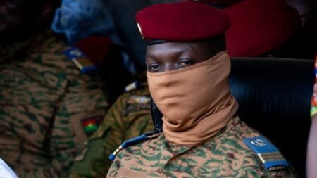 Burkina Faso junta leader Ibrahim Traore participates in a ceremony in Ouagadougou, Burkina Faso, Oct. 15, 2022