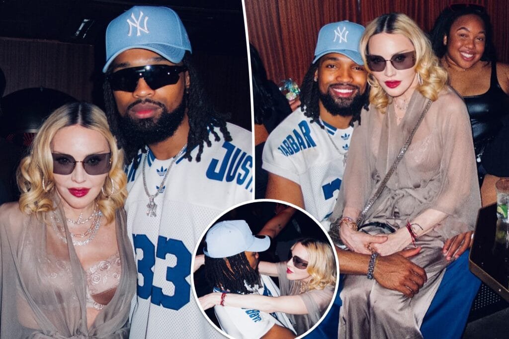 Madonna flaunted her bra under a sheer top at boyfriend Akeem Morris’ 29th birthday party.Instagram/madonna