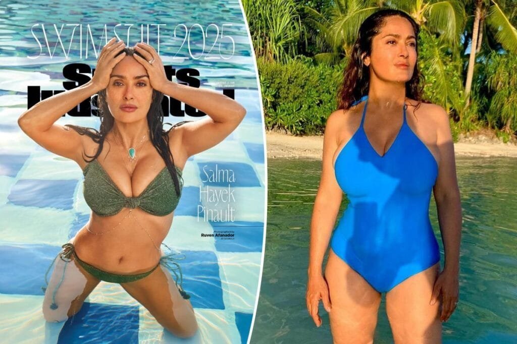 Salma Hayek wears a green sparkling bikini on the cover of the Sports Illustrated Swimsuit Issue 2025.Ruven Afadaor/Sports Illustrated
