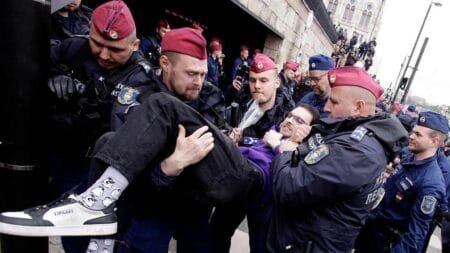 Protesters attempted to form a blockade at the entrance to parliament ahead of the vote