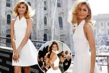 Zendaya modeled a very chic and preppy vintage Ralph Lauren dress in Milan, Italy, on Sunday, continuing to promote her forthcoming movie, “Challengers.”Simone Comi/ipa-agency.net/Shutterstock