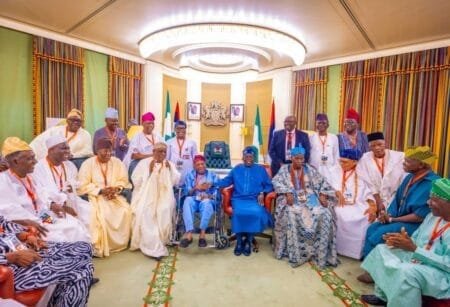 Tinubu after meeting with leaders of Afenifere today. Photo Credit: Daddy D.O | X