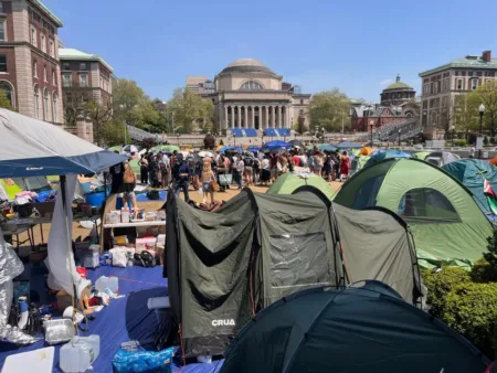 Dozens of tents on the Columbia quad Monday.Rikki Schlott/NY Post