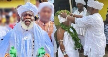 High priest Mr Tsuru is one of the most powerful people in the community where he married a 12-year-old girl in Ghana (Picture: Facebook)g