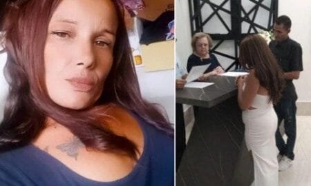 Elisangela Gazano lost her balance dancing and fell into the water at her wedding (Picture: Facebook/Elisangela Gazano)