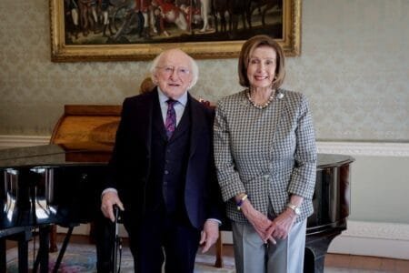President of Ireland Michael D Higgins with former speaker of the US House of Representatives, Nancy Pelosi (Maxwells/PA)