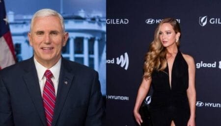 Jennifer Lawrence roasted Mike Pence at the annual GLAAD Media Awards at the New York Hilton Midtown.FilmMagic