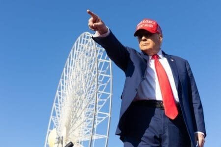 Donald Trump hit the campaign trail at a massive rally in Wildwood, NJ, Saturday, where he blasted President Biden as a “total moron.”Aristide Economopoulos