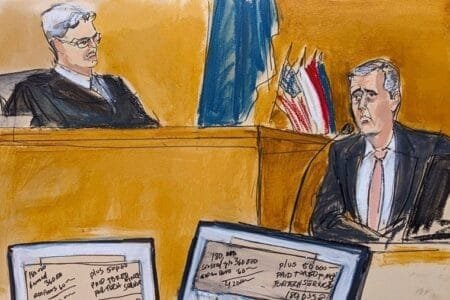 Michael Cohen on the witness stand in Manhattan criminal court on Monday. Elizabeth Williams / via AP