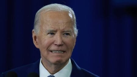 President Joe Biden speaks during a campaign stop at Hillsborough Community College's Dale Mabry campus on April 23, 2024, in Tampa, Florida. (Photo by Joe Raedle/Getty Images)