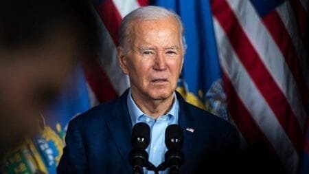 Biden leads Trump by one point in Michigan. (Chris Kleponis/CNP/Bloomberg via Getty Images)
