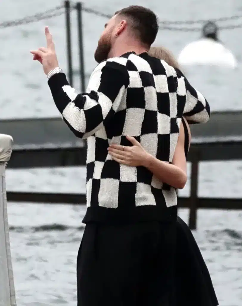 Meanwhile, Kelce rocked a patterned sweater for the romantic date. Cobra Team / BACKGRID Meanwhile, Kelce rocked a patterned sweater for the romantic date. Cobra Team / BACKGRID