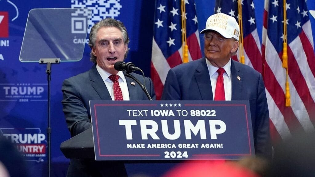 Burgum, rumored to be on Trump’s vice presidential shortlist, and his wife Kathryn remained behind on the plane to speak privately with Trump before he stepped out on the tarmac.AP