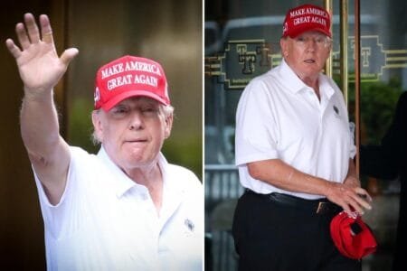 Donald Trump waves to supporters as he leaves Trump Tower Saturday to play a round of golf in New Jersey.Probe-Media for NY Post