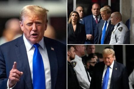 Former President Donald Trump called his Manhattan hush money trial “rigged” in his first statement since being found guilty.Photo by STEVEN HIRSCH/POOL/AFP via Getty Images