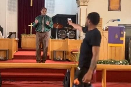 Polite has been arrested after pulling a firearm on a pastor over the weekend in the middle of a sermon in a terrifying caught-on-camera ordeal