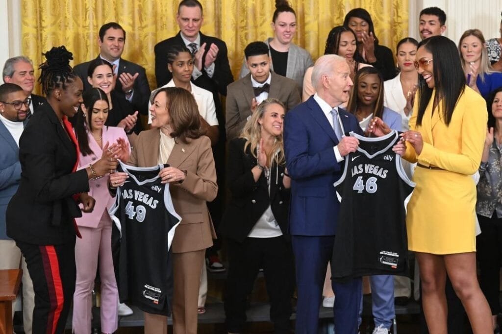 President Biden honors Las Vegas Aces winning the WNBA title.AFP via Getty Images