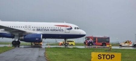 A British Airways flight made an emergency landing in Amsterdam Schiphol’s airport (Picture: @POL_BBS / X)