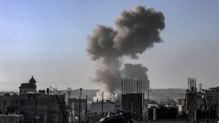 sImage:Smoke rises following Israeli airstrikes on Rafah on Wednesday. Pic: AP