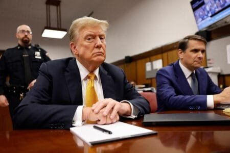 Former President Donald Trump sits in the courtroom for his trial at the Manhattan criminal court, Tuesday, May 21, 2024, in New York.AP
