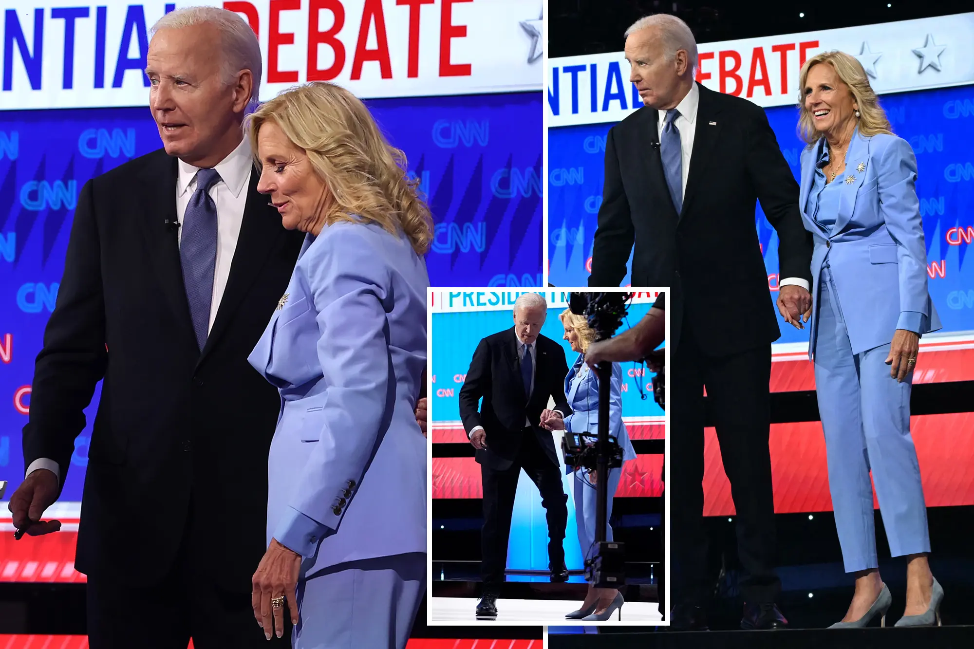 Trump and Biden Presidential Debate – Jill Biden Guides Joe Off Stage Amid Concerns After Turbulent Evening CNN’s cameras captured the 81-year-old president’s wife taking her husband by the hand and slowly leading him down the stage’s three or so steps after the debate. AFP via Getty Images