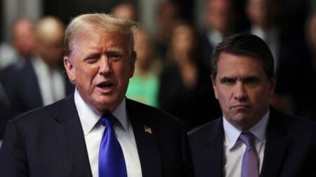 Former President Trump speaks to the media alongside his attorney Todd Blanche after his hush money trial in New York, Thursday, May 30, 2024. (Michael M. Santiago/Pool Photo via AP)