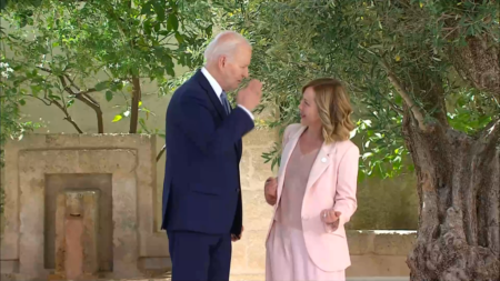 Biden, 81, was the last of the world leaders to arrive at the venue in southern Puglia as he shuffled onto the stage where Meloni was waiting. Reuters