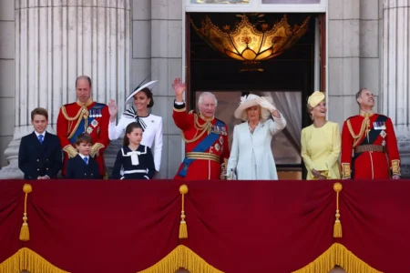 After the Red Arrows passed over the palace, Middleton and the other royal family members waved to the crowd. AFP via Getty Images