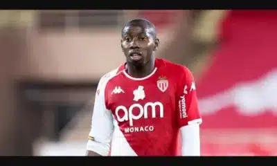 AS Monaco's Mohamed Camara wears a shirt with the LGBTQ+ rainbow symbol covered up with white tape at Louis-II stadium, on May 19, 2024. MANON CRUZ / REUTERS