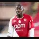 AS Monaco's Mohamed Camara wears a shirt with the LGBTQ+ rainbow symbol covered up with white tape at Louis-II stadium, on May 19, 2024. MANON CRUZ / REUTERS