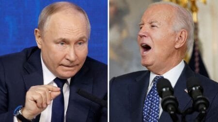 Image:Vladimir Putin and Joe Biden. Pics: Reuters
