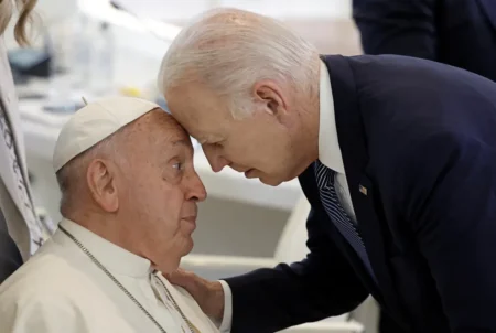 Biden was seen having an intimate moment with the pope. REUTERS