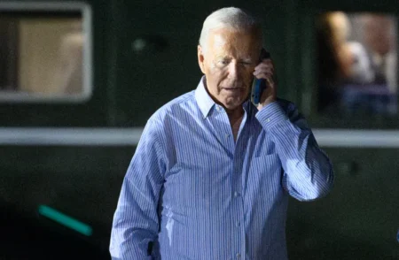 The 81-year-old president repeatedly lost his train of thought on the call and was dismissive of the Democrats’ concerns about his 2024 re-election campaign, according to reports. AFP via Getty Images