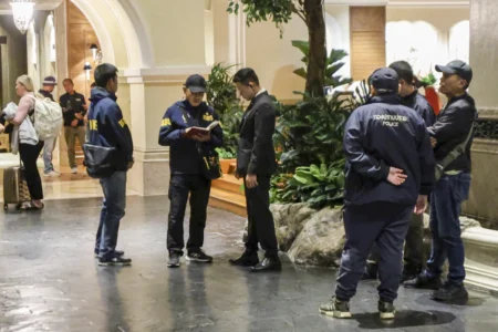 Traces of cyanide were uncovered during the autopsies and on drinking glasses and a teapot found inside a room at the five-star Grand Hyatt Erawan hotel where the bodies were discovered late Tuesday. Royal Thai Police/AFP via Getty Images