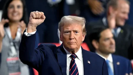 Former President Trump arrives at the Republican National Convention at the Fiserv Forum in Milwaukee on Wednesday July 17 2024