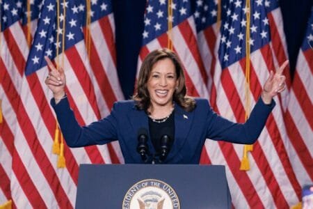 Kamala Harris heavily focused on Trump’s criminal convictions in her speech (Picture: Reuters)