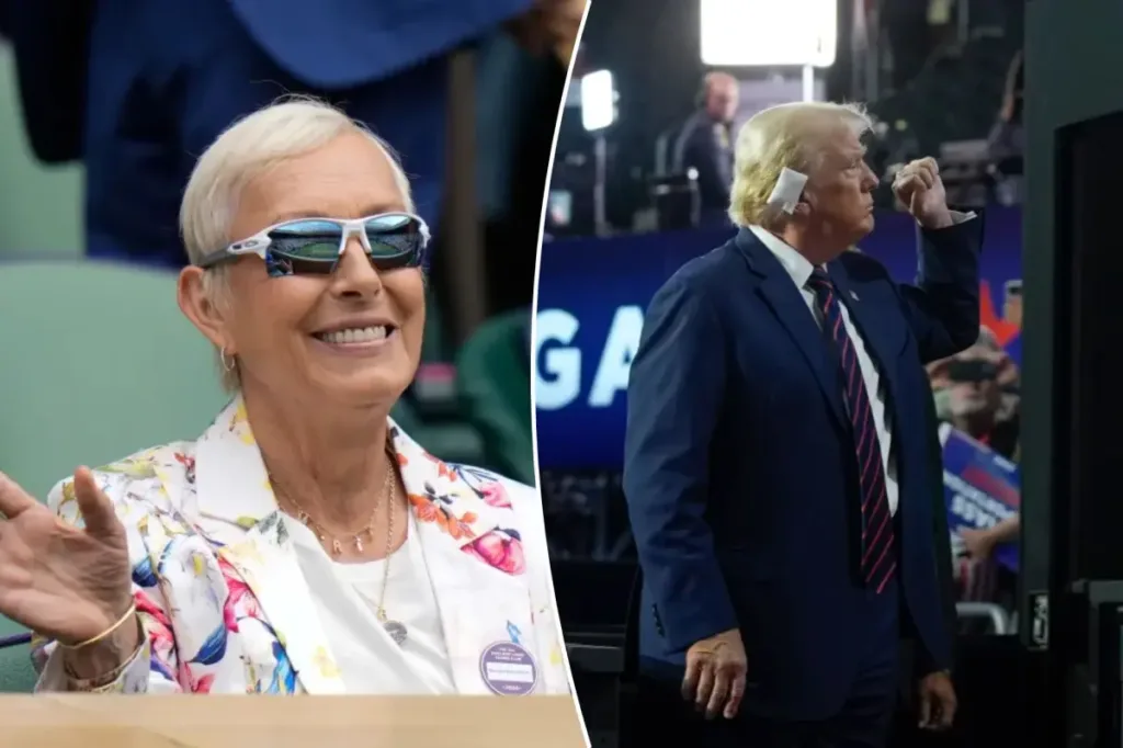 Martina Navratilova waves during the Wimbledon women’s singles final on July 13, 2024. AP