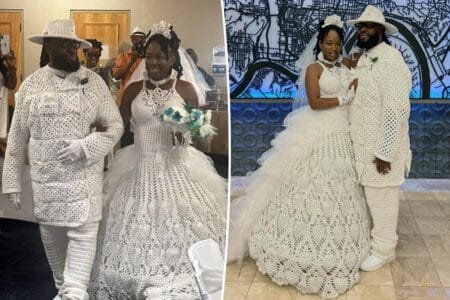 Triggs spent a month crafting crochet regalia for late June wedding day. Ty Na Scott / Facebook