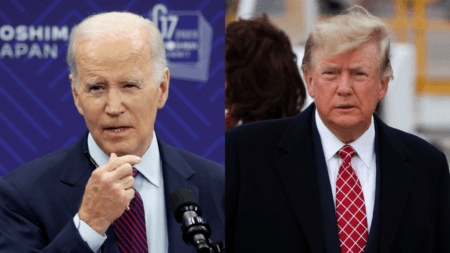 A potential 2024 rematch between Biden, 80, and Trump, 76, would pit the two oldest presidents ever elected to first terms against each other again. Image composite via Kiyoshi Ota/Pool/Reuters and Russell Cheyne/ Reuters