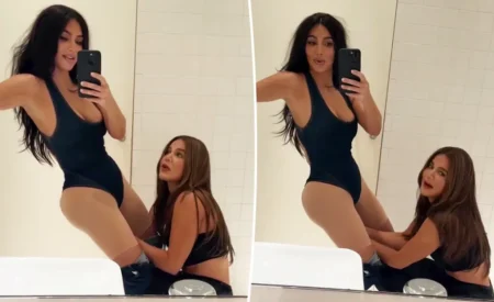 Khloé Kardashian came to the rescue when her sister, Kim, couldn’t get her bodysuit to fasten. kimkardashian/Instagram