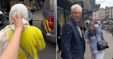 Footage shows a number of women wearing headcoverings targeted by someone behind a camera in Kensington (Picture: Instagram/@batelxx)