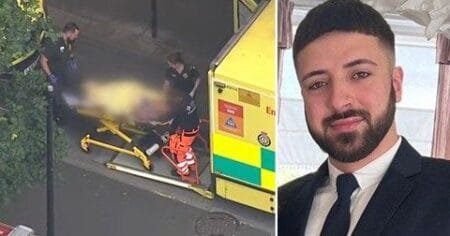 The 26-year-old was tracked to a cemetery in Enfield, north London, on Wednesday afternoon, and has remained in hospital in a serious condition since (Picture: Sky News; Reuters)