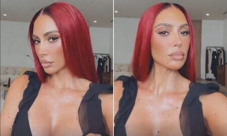 Kim Kardashian rocked bold red hair on Wednesday night for her Instagram
