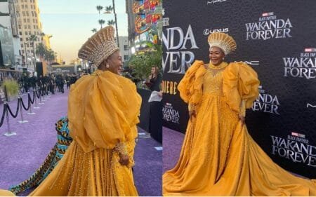 Connie Chiume at the “Black Panther 2” premiere in Johannesburg, South Africa, on Nov. 9, 2022. Gallo Images via Getty Images