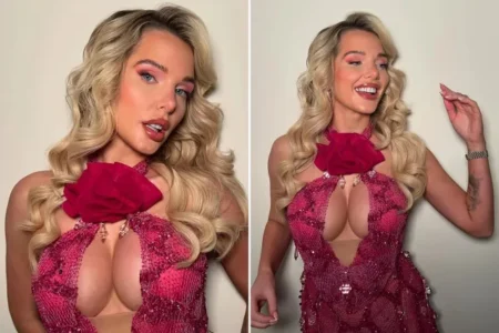 Helen Flanagan looked sensational as she posed in a plunging pink frock
