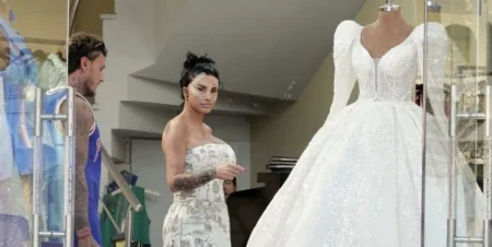Katie Price was seen shopping for wedding dresses with JJ Slater (Picture: Backgrid)