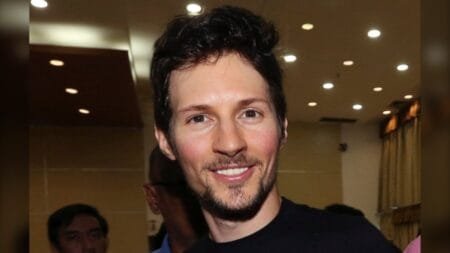 Telegram co founder Pavel Durov centre smiles following his meeting with Indonesian Communication and Information Minister Rudiantara in Jakarta Indonesia on Aug 1 2017