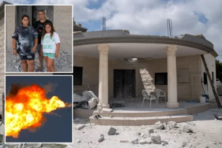 The Nidam family narrowly missed death when a rocket hit their home this morning in Manot, Northern Israel, near the Lebanon border. Credit: Dan Charity.Manot Northern Israel near the Lebanon border