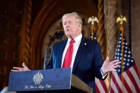 Trump speaks to reporters